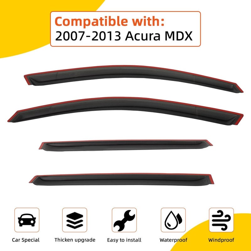 PLDDE Rain Guard Compatible with Acura MDX 2007-2013 Tape-On Side Window Visor Wind Deflector Vent Visors Car Accessories 4pcs - Image 2